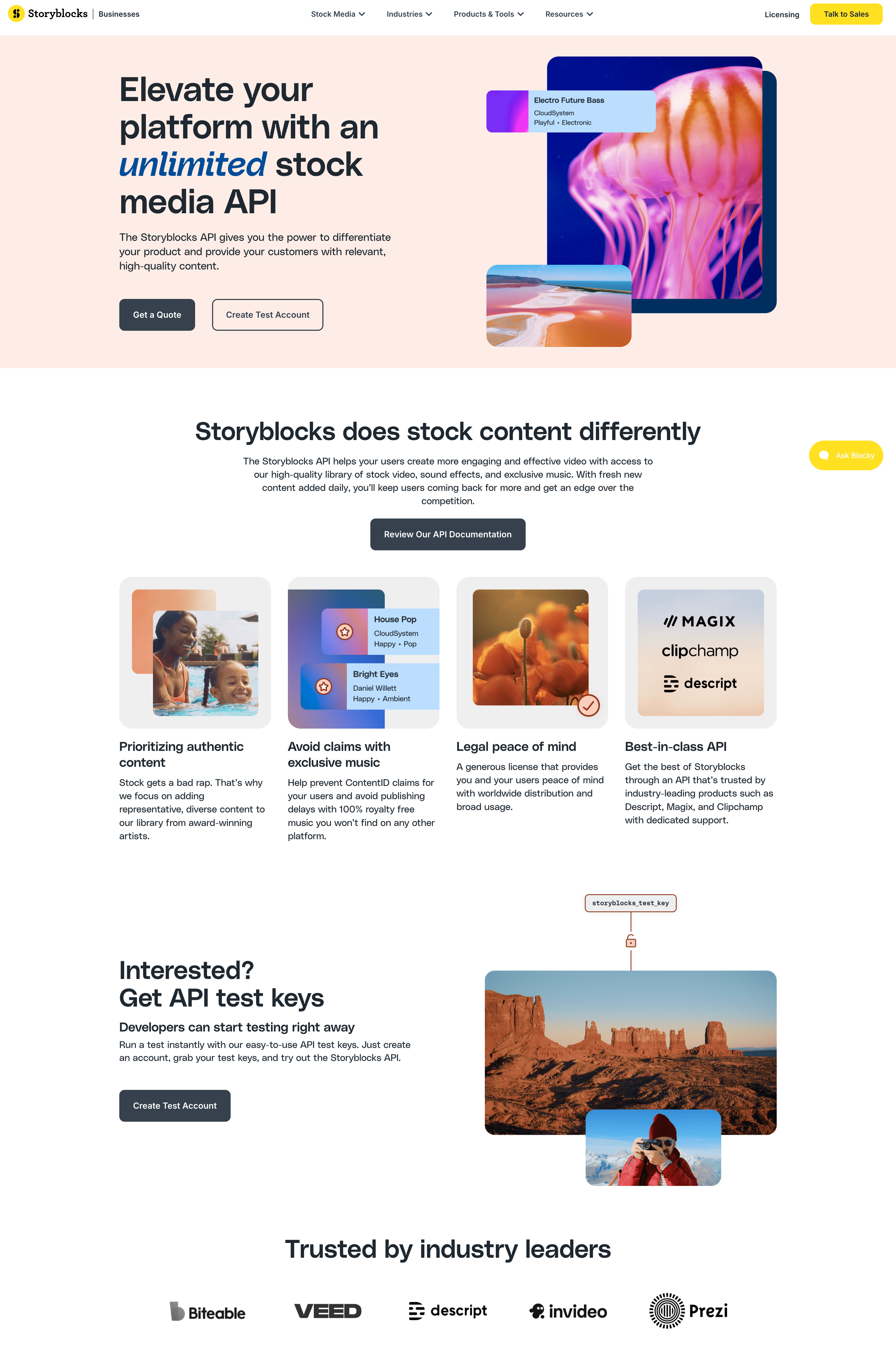 Storyblocks Stock Media API Landing Page