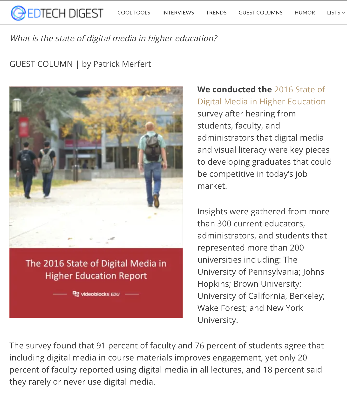 EdTech Digest Guest Column — 2016 State of Digital Media in Higher Education